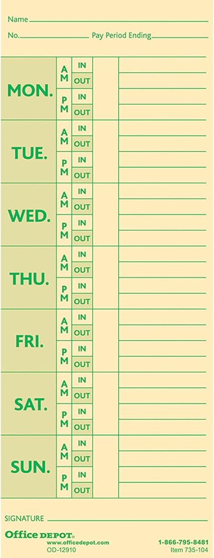 Office Depot Time Cards with Deductions - Image 3