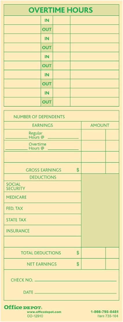 Office Depot Time Cards with Deductions